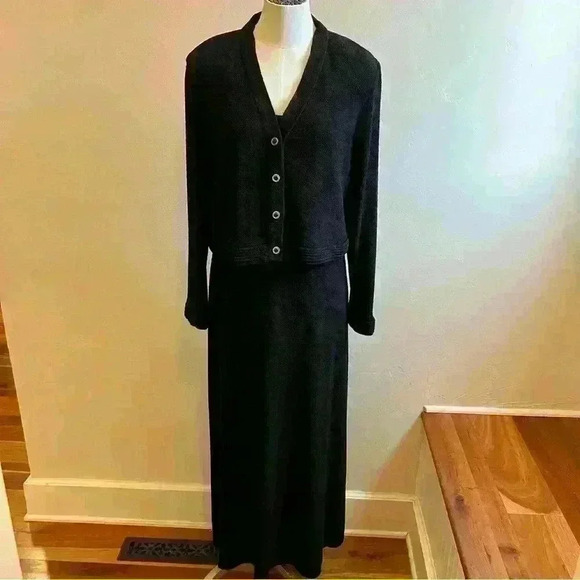 Vintage Jeffery & Dara Black Formal Stretchy Maxi Dress With Jacket Size L - Picture 1 of 10